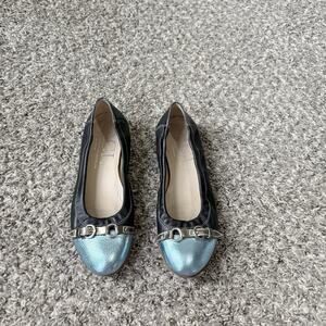 AGL Monika Cap Toe Ballet Leather Flats 38 US 8 Black Blue Accent Slip On Shoe